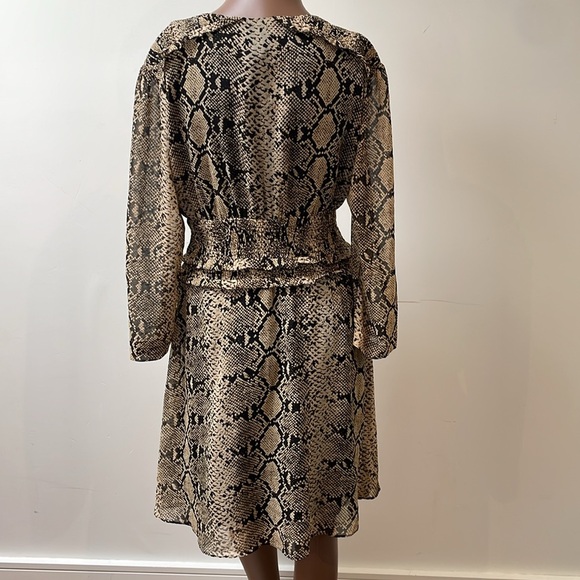 Suncoo Paris Dress Snake Animal Print Longsleeve Wrap Ruffled Sheer Large New - Picture 8 of 12